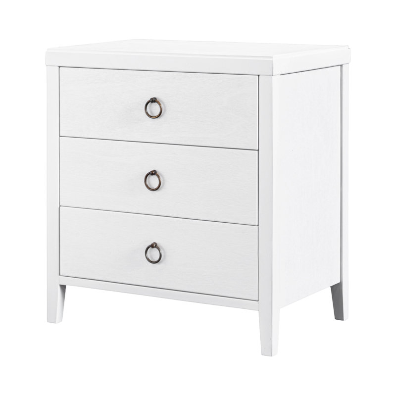Dwaine Wood 3 Drawer Nightstand, 22"W, White, White