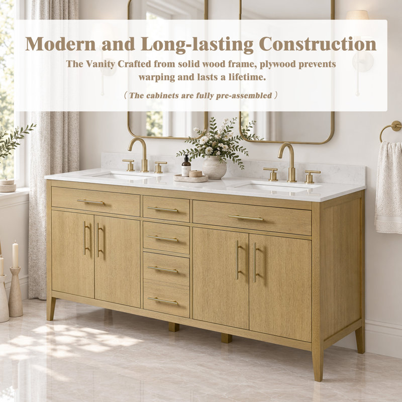 Freestanding Standard Double Vanity Bathroom Vanity With Marble Top