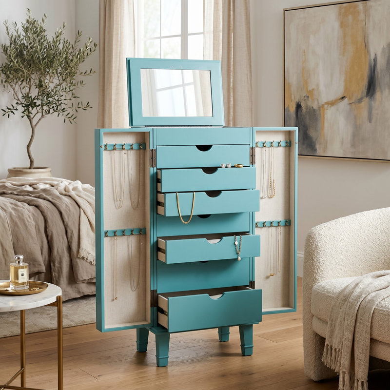 Armoire à bijoux avec miroir Maddox, Turquoise