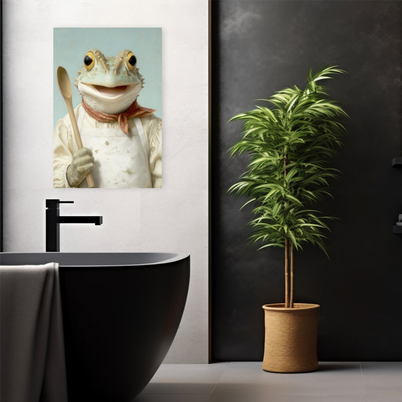 Art mural contemporain Happy Frog Cook, H 24 po x l 16 po