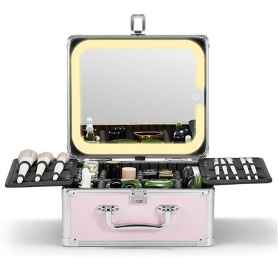 Boîte à maquillage avec trousse de voyage avec miroir éclairé amovible