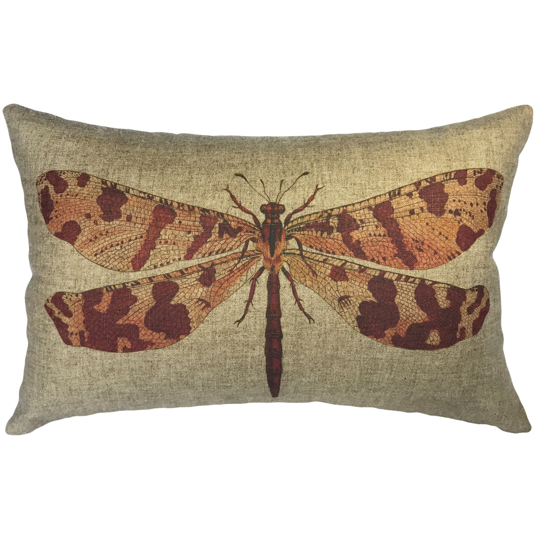  Dragonfly Linen Lumbar Pillow TheWatsonShop