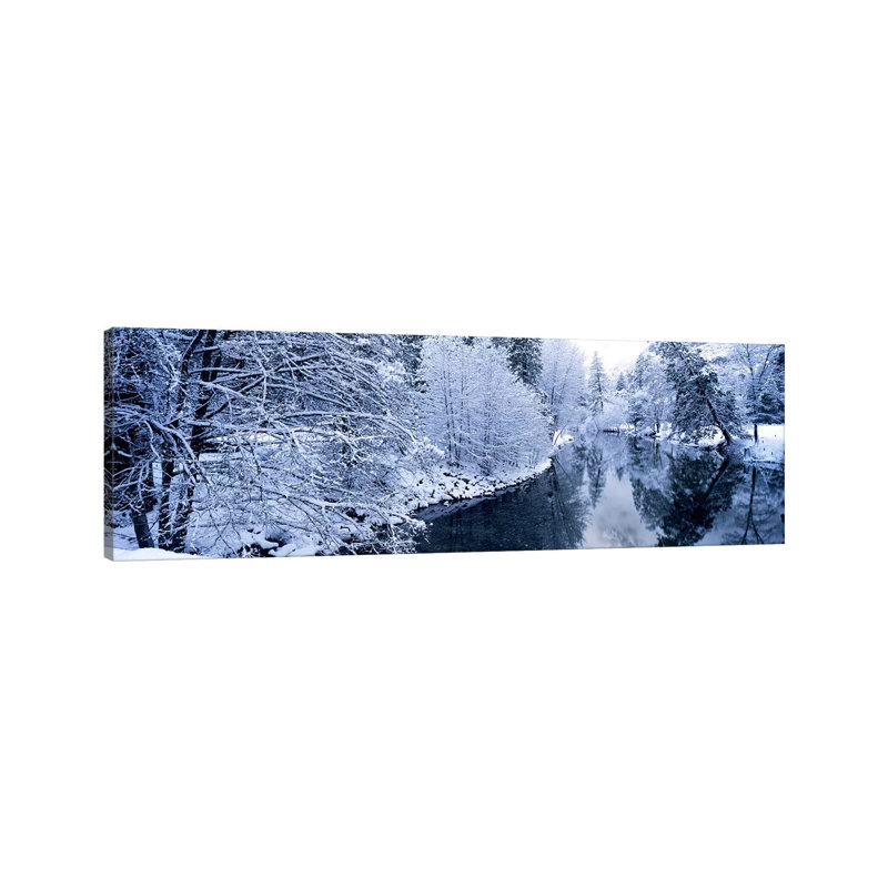 Snow Covered Trees Along A River, Yosemite National Park, California, USA #2 by Panoramic Images - Wrapped Canvas Panoramic Print