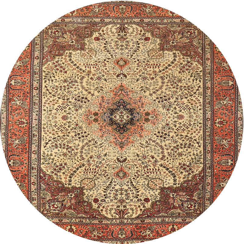 Tapis oriental multicolore tissé à la machine Oriental, Rond 5 pi