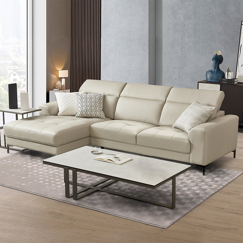 Ladonnia Gray Genuine Leather Sectional,Sectional Sofa,Left Hand Facing Chaise with Adjustable Headrest, Gray Genuine Leather