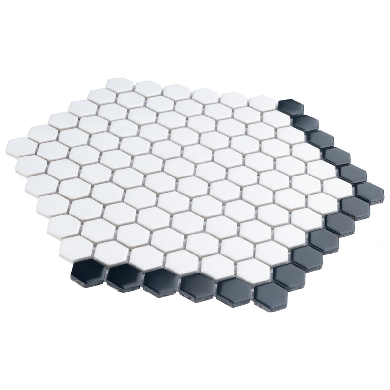 Metro Geo 1" Hex Matte White with Black Edge 10-1/2" x 11-5/8" Porcelain Mosaic Tile
