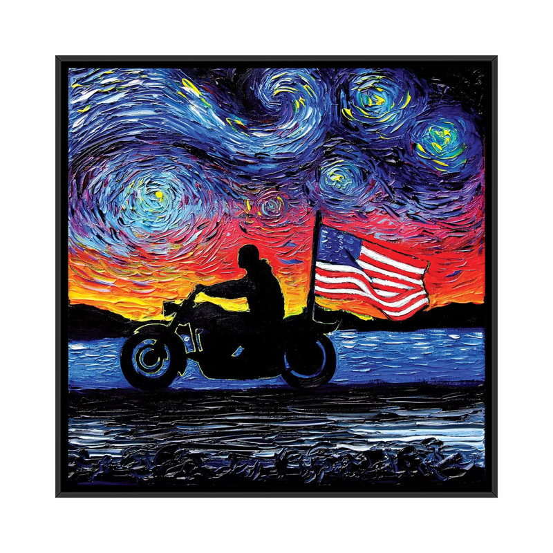 Reproduction d’art, "Easy Rider" par aja Trèves, H 26 po x l 26 po x P 1,5 po, Toile avec cadre noir, Pas de tapis