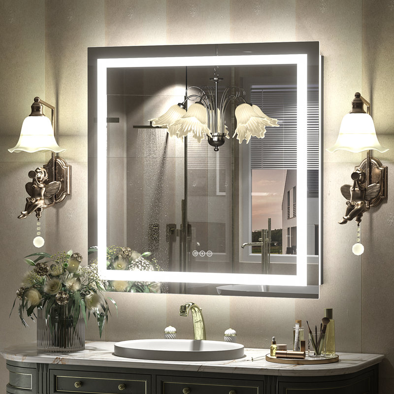 Wayfair Basics® UL Certified Front & Back LED Anti-Fog Tempered Glass Bathroom/Vanity Mirror with 3-Year Warranty, 32" x 32"