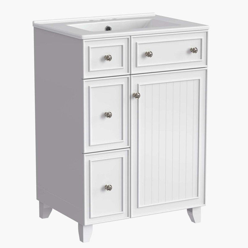 Armoire de meuble-lavabo 24 po avec lavabo en céramique, 2 tiroirs, 1 porte, Blanc