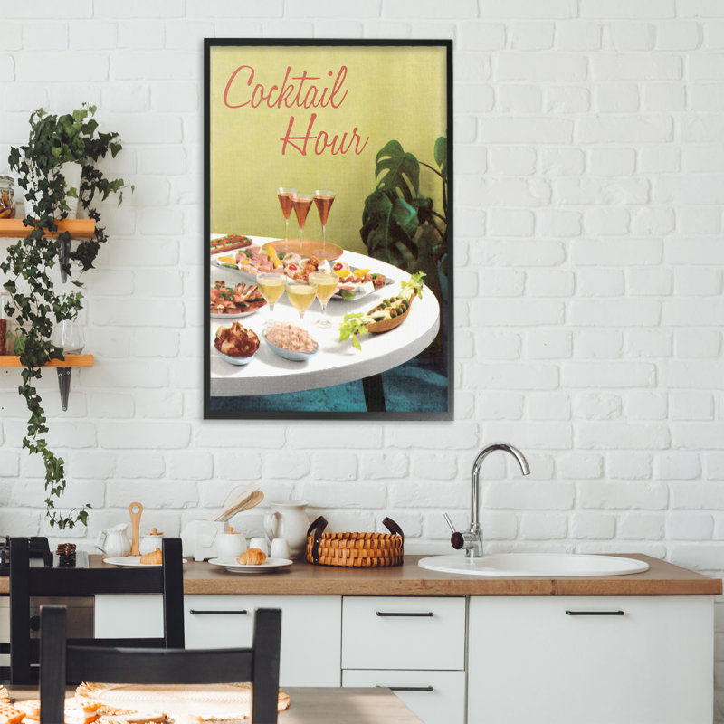Giclée encadrée de table d'heure cocktail, design par Tim Wright, H 30 po x l 20 po, Giclée noire de minuit encadrée