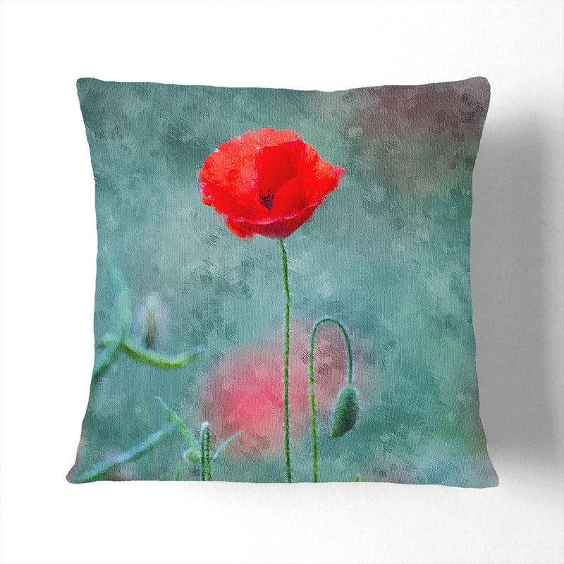 A Lone Poppy Flower Square Throw Cushion, White, 55cm H x 55cm W x 20cm D