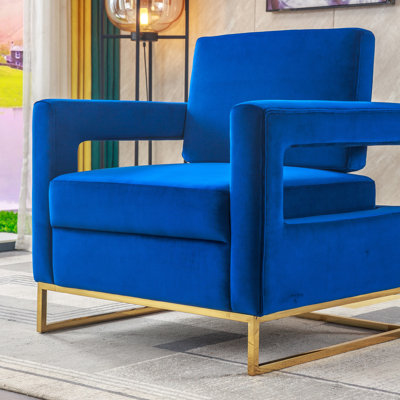 Chaise moderne en velours avec base en acier inoxydable Profondeur de l'emballage, base solide bleue facile à transporter, offre une expérience d'assise confortable