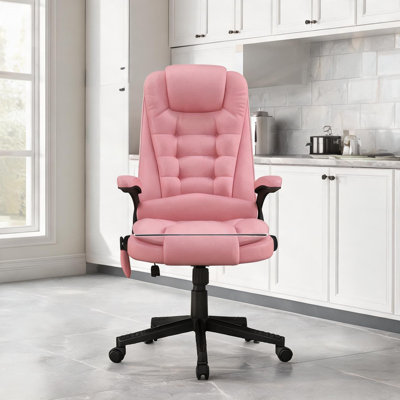 Ergonomic Reclining Massage Office Chair in Warm Pink, PU Leather Swivel Desk Chair with Adjustable Height, 25.5W x 28D