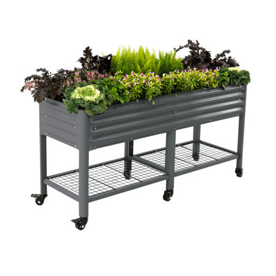 36" Tall 24" Wide Metal Outdoor Elevated Planter with Wheels