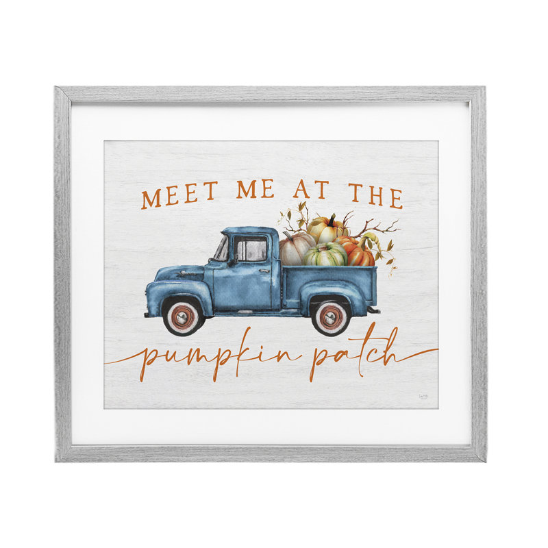 «Meet Me Pumpkin Patch», impression par Lux + Me Designs, H 17 po x l 21 po, Cadre de ferme gris