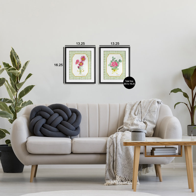 Ensemble de 2 reproductions encadrées sous-verre Cottage Botanical Story, par Lee Ann Sanders, Cadre noir minuit