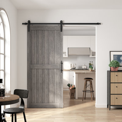 Porte de grange en bois manufacturé à panneaux en PVC avec trousse de quincaillerie