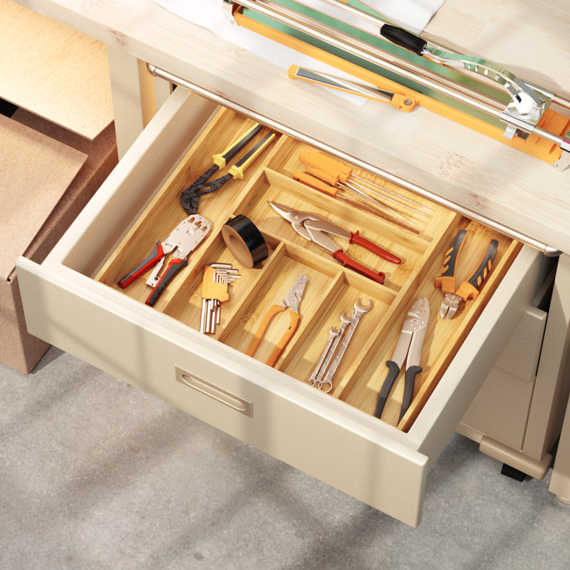 Kitchen Utensil Silverware Drawer Organizer - Bamboo Flatware Cutlery Tray With 5 Compartment And 2 Expandable Dividers For ALL SIZE Forks Knives And Spoons