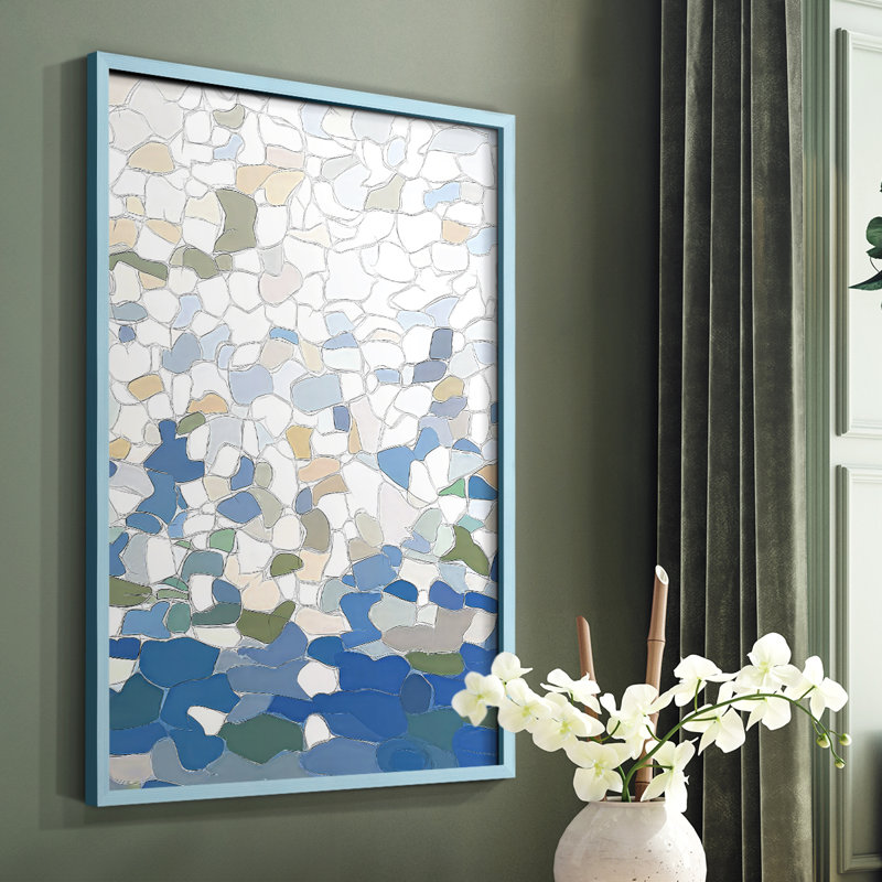 Reproduction encadrée abstraite, prête à accrocher, fabriquée aux États-Unis, Bleu, H 14 po x l 11 po