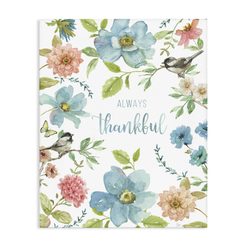 Toile rose et bleue «Always Thankful», design par Nan, H 20 po x l 16 po