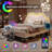 LandoverTwin Upholstered Platform Bed with LED Cloud-Shaped Headboard, Cream-2054887757-2054887755