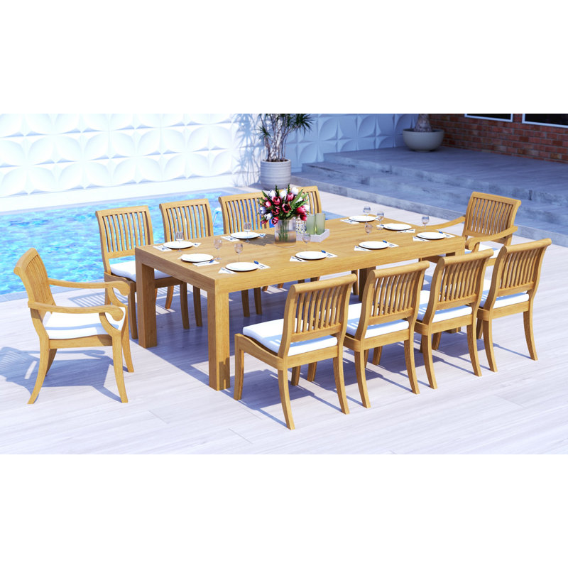  Ensemble de salle à manger 7 pièces en bois de teck de qualité A: table rectangulaire Canberra de 86 po et chaises empilables (2 et 4 chaises sans accoudoirs) # 11AB1902
