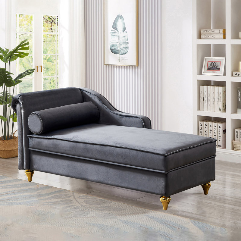 Chaise longue de rangement rembourrée en tissu Kerry, Velours gris velours