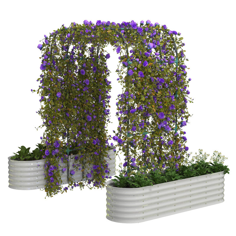 Heavy-Duty Galvanized Steel Raised Garden Bed with 96" Vertical Arch Trellis - Expandable Planter Box, Rust-Proof, Tool-Included Assembly, Includes Plant Clips & Drainage Netting