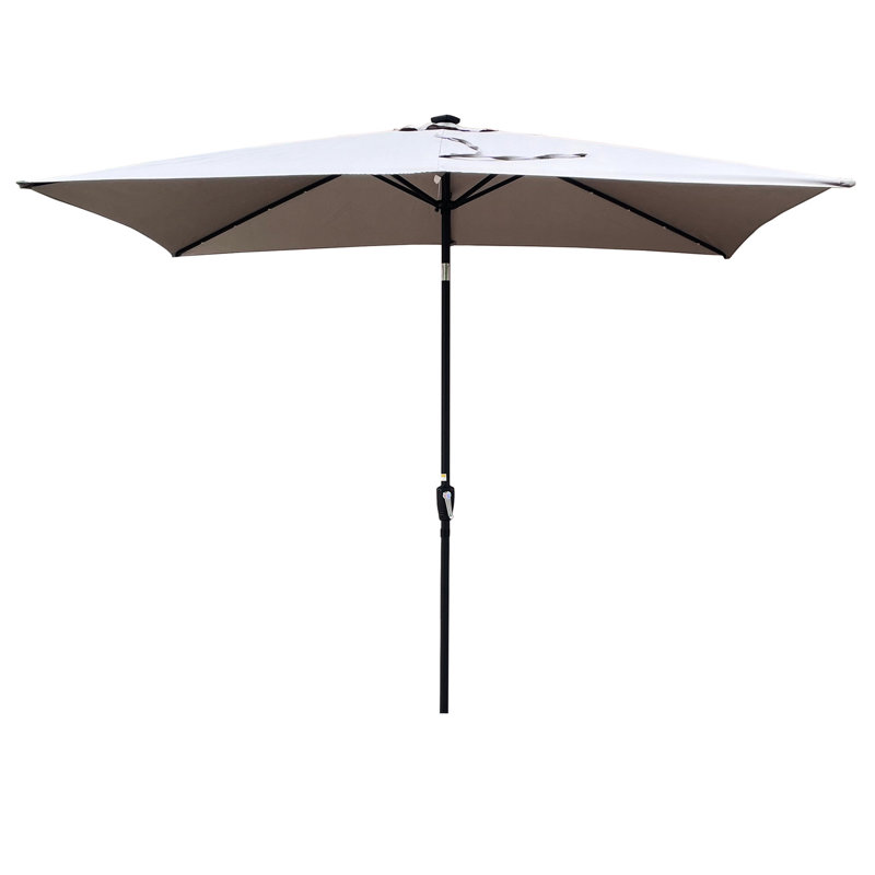 Parasol rectangulaire rectangulaire 10 pi x 6,5 pi Auvent avec 40 et plus Upf. 26 lumières DEL durables. Manivelle et bouton-poussoir. Poteau en acier noir. Convient à la piscine. Parasol moyen gris 10 pi x 6,5 pi. Fade
