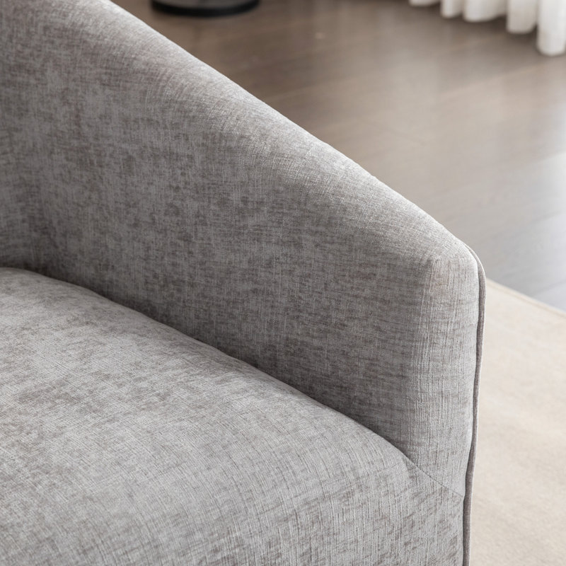 Modern Upholstered Barrel Armchair, 360° Swivel, Gray