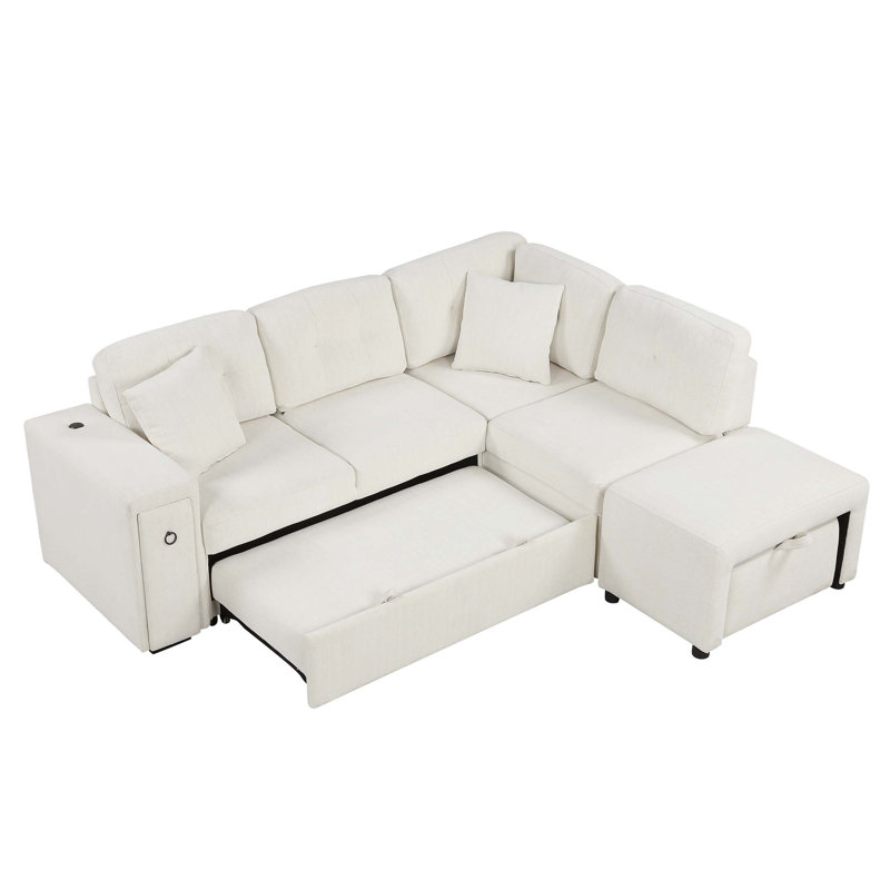 Square Arms Sofa, Beige Chenille