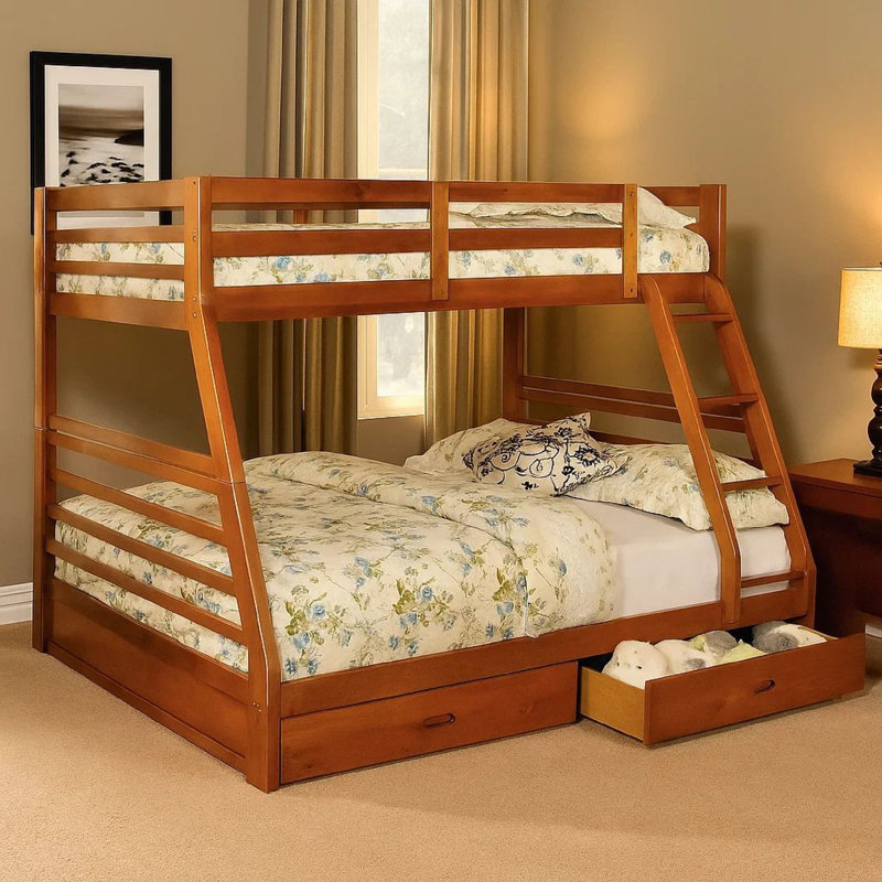 Alphonso Kids Twin Over Full Bunk Bed with Drawers, Oak