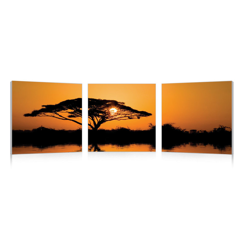 Savannah Sunset Orange and Black Canvas Triptych Wall Art