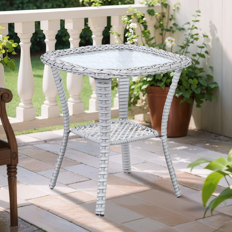 Table d'appoint en osier et verre Bonia, Gris clair