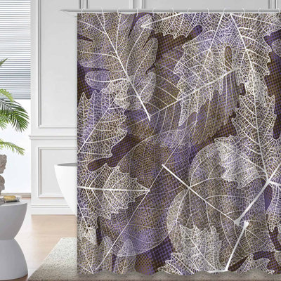 Waterproof Seamless Floral Autumn Leaves Shower Curtain with 12 Hooks