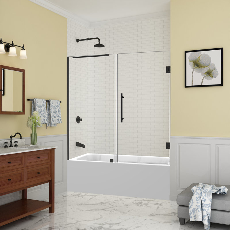 Belmore 60" x 60" Hinged Frameless Tub Door, Oil Rubbed Bronze