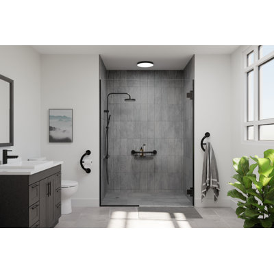 PLUS Shampoo Shelf 16" in Matte Black, Decorative Grab Bar with Shelf (500 lb. Capacity)