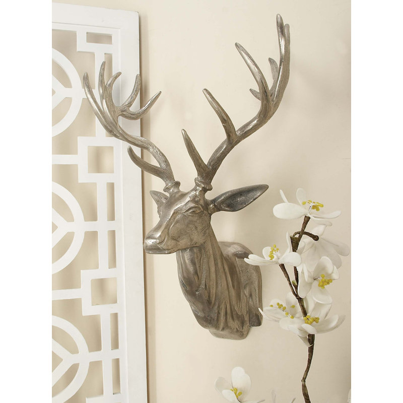 Aluminum Metal Head Deer Silver Wall Decor