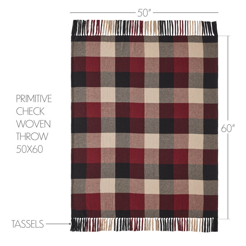 Heritage Farms Burgundy and Oatmeal Cotton Check Throw Blanket