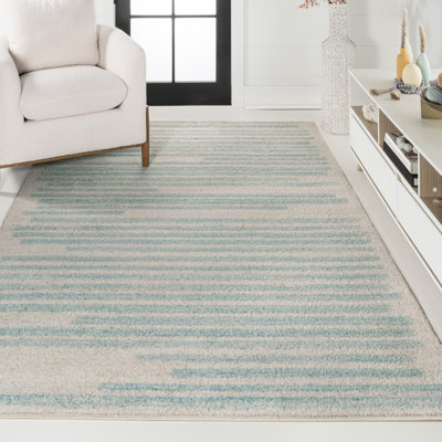 Kaylonie Modern Berber Stripe Cream/Turquoise Rug