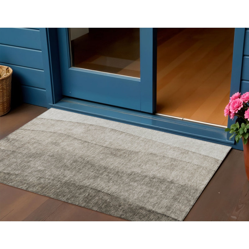 3' X 5' Taupe Brown And Ivory Ombre Washable Indoor Outdoor Area Rug