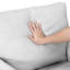 Gris moderne, structure en bois massif et contreplaqué, sièges confortables, tissu texturé de style contemporain, coussins attachés évasés