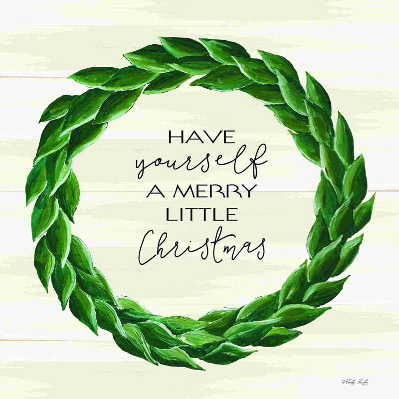 «Merry Little Christmas Wreath» par Cindy Jacobs - Art textuel sur toile tendue, H 20 po x l 20 po, Oui