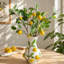 Vase en céramique blanc à relief de branches de citron en relief 3D, vase floral Bulbous brillant pour style de cuisine de campagne et de campagne