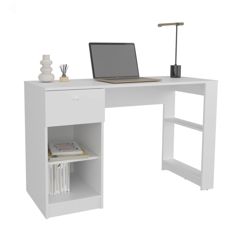 Bureau d'ordinateur, 1 tiroir, 2 tablettes, Blanc