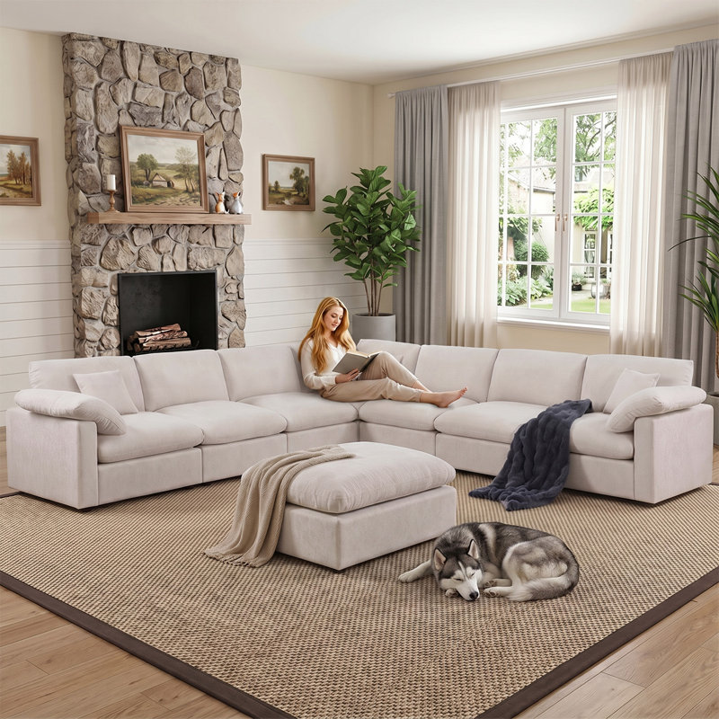 Canapé modulaire surdimensionné 8 pièces en chenille surdimensionné de 144 po avec siège et nuage et repose-pieds amovible
