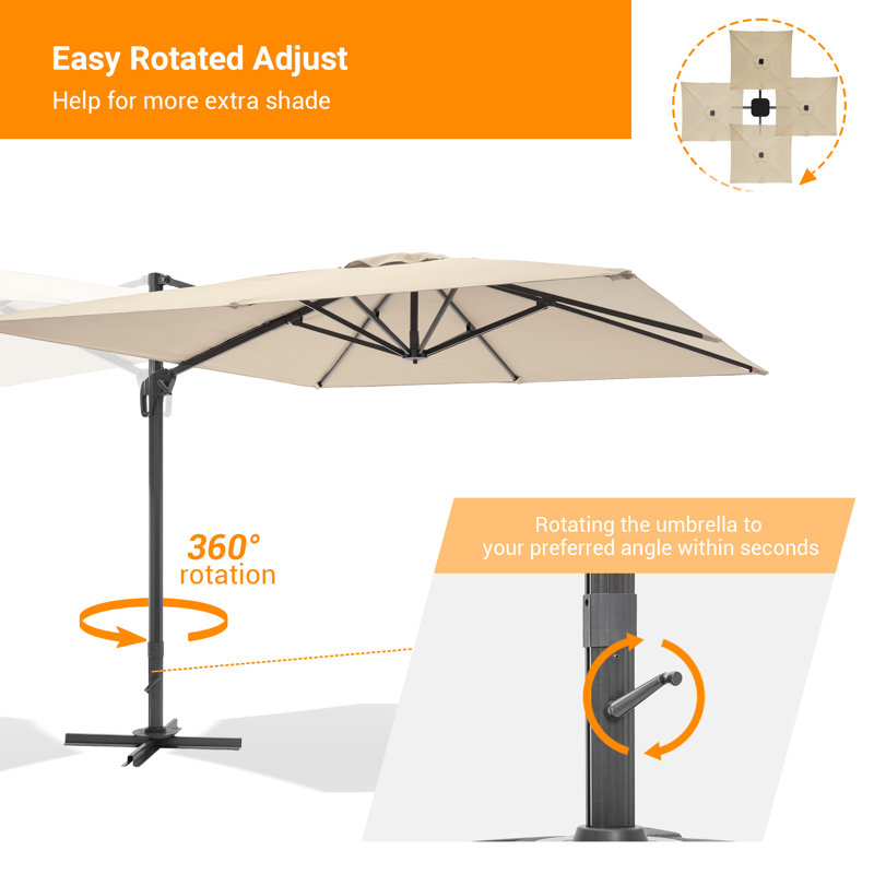 Parasol en porte-à-faux rectangulaire Sayhaan , H 106 po x l 138 po x P 138 po, Sable