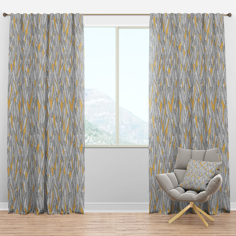 Abstract Monochromic Pattern with Contour Leaves - Nature Curtain - Velvet Room darkening - 1 panel, 52"W x 120"L