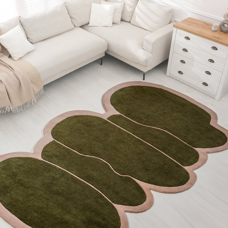 Whimsical Green and Pink Handwoven Wool Kids' Area Rug, 8' x 10'