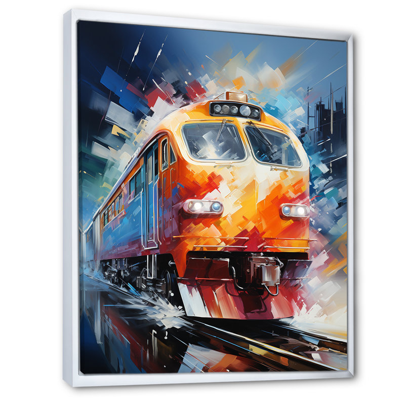 Abstrait train vibrant mouvement III - art mural moderne sur toile, H 32 po x l 16 po x P 1 po, Cadre flottant blanc